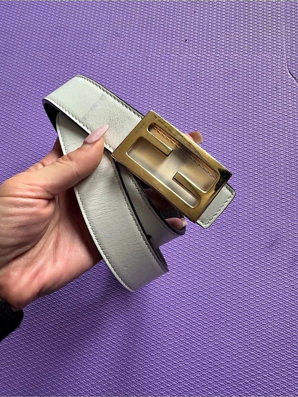 Fendi FF Logo Reversible Leather Belt, White & Black